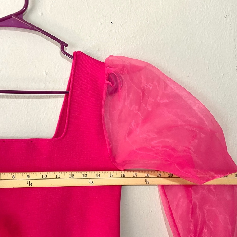 House of Harlow 1960 Hot Pink Puff-Sleeve Square Neck Top Size Large - Picture 8 of 8